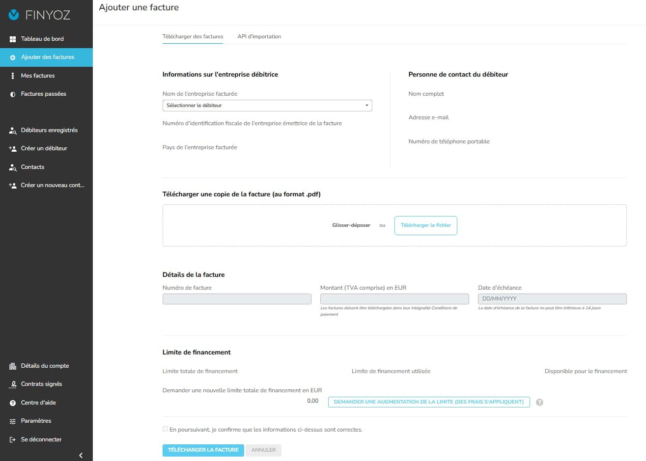 Exécuter la commande et télécharger la facture
